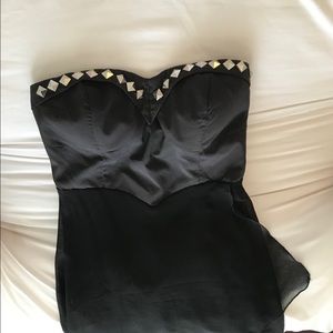 Windsor studded high low black strapless dress